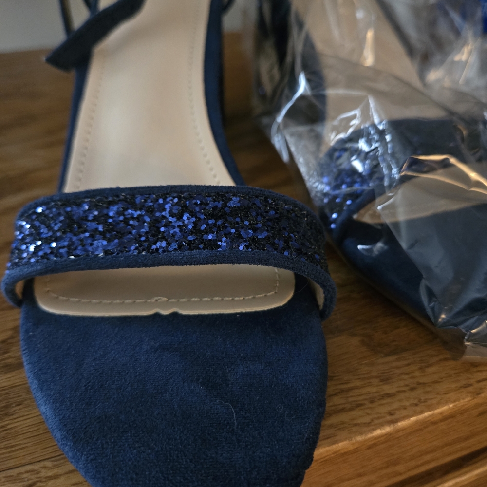 Women's Navy Glitter Strap Open-Toe Sandals